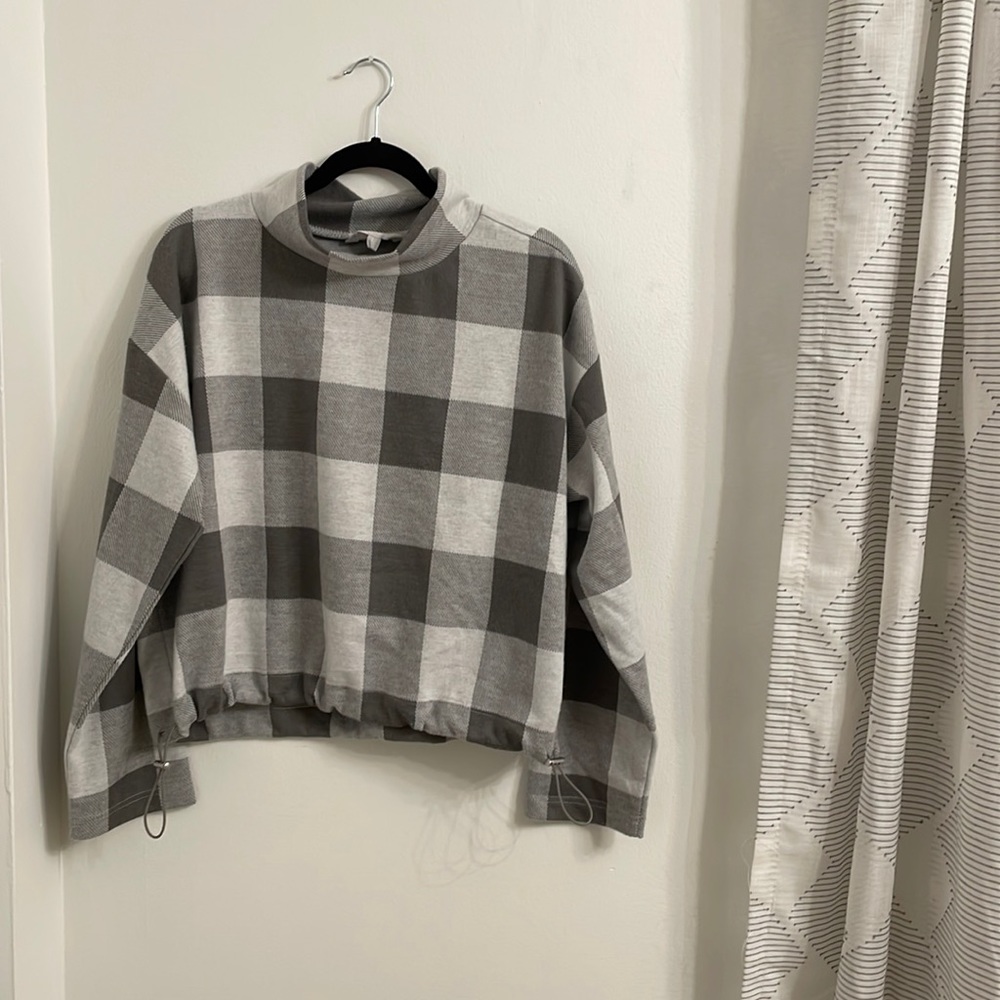 Grey plaid mock neck sweater